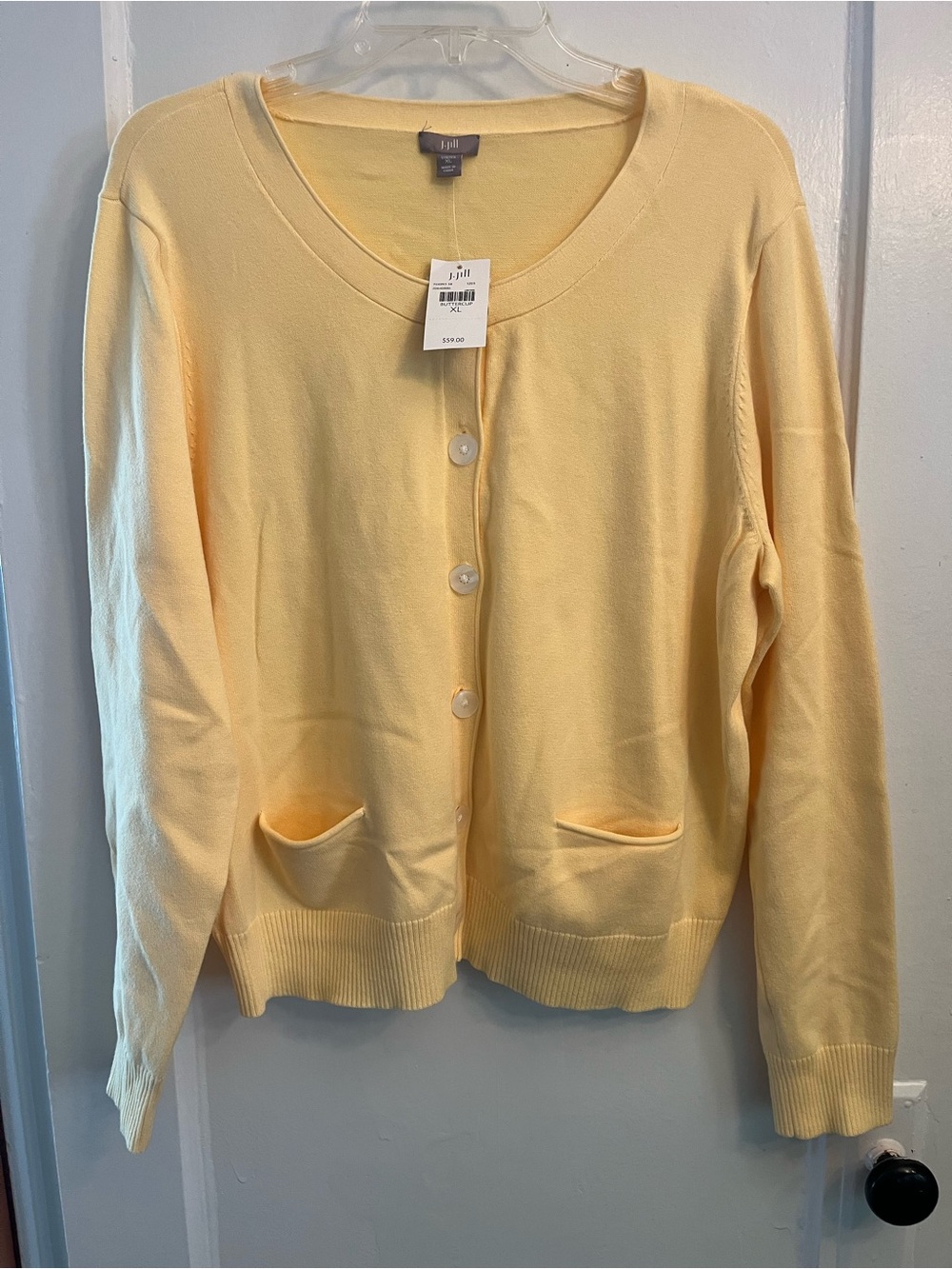 J. Jill Light Yellow Button-Front Cardigan Sweater